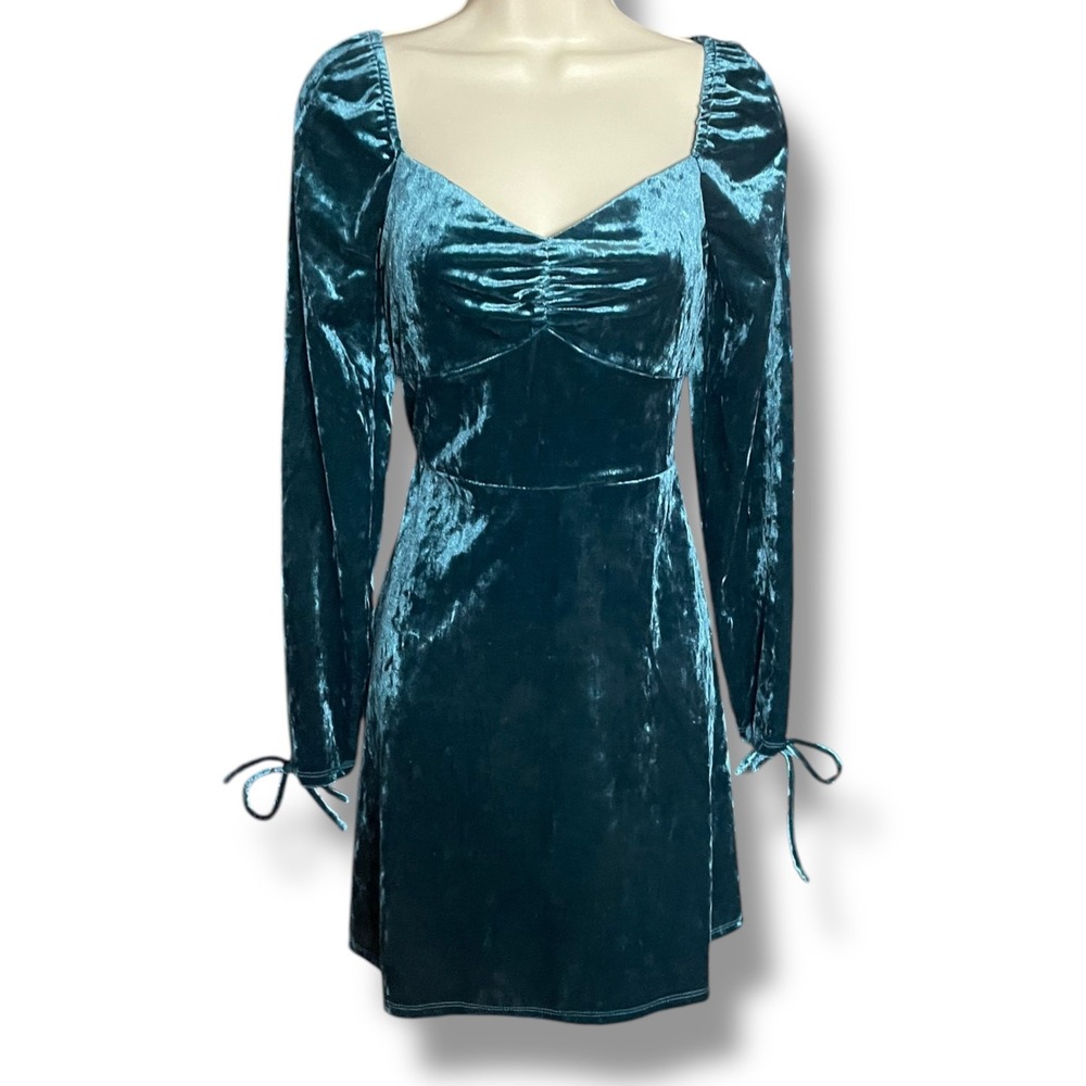 City‎ Studio Teal Blue Velvet Sweetheart Skater Dress Long Sleeve Holiday M